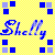 Yellow checkered background with blue and light purple squares forming a border around stylized text reading 'Skelly' in pixelated font.