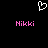 Pixelated white heart symbol above two pink 'Nikki' text instances on black background.
