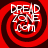Red and dark red spiral background with white text reading DREAD ZONE .com in four quadrants, each with slight pixel distortion.