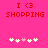 Pixelated red text "I <3 SHOPPING" on bright pink background with five small heart icons below, two versions showing slight animation differences.