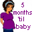 Pixelated cartoon-style icon of a pregnant woman in profile with purple text reading "5 months til baby" on the right side.