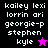 Pixelated text list with names and a star symbol on black, purple, pink, and dark purple backgrounds.