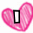 Pink heart-shaped background with text elements changing across frames: a white vertical bar, then green "Love", then yellow "you.".