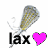 Four variations of a pixelated lacrosse stick icon with 'lax' text and heart symbols, showing color changes in the heart and lettering.