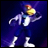 A pixelated 48x48 animated buddy icon featuring a character in blue attire with yellow accents, positioned next to text reading "Anime IM" and "com" on a black background.