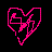 Six pixelated heart outlines in pink, purple, blue, red, cyan, and green with internal maze-like patterns on a black background.