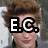 A person with brown curly hair appears in four , each showing different pixelated symbols over the eyes: 'E.C.', '=', '<3', and a blank space