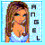 Pixelated 50x50 static buddy icon featuring a cartoon woman with long brown hair, light blue top, and orange skin tone against a light blue background with partial text on the right side.
