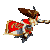 Animated contact sheet of a pixel-art character in red and white armor with brown helmet, performing running motion across 15 frames on gray background.