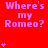 Red background with repeated pink text 'Where's my Romeo?' and small pink star symbols in a pattern