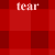A 4x4 contact sheet of animated frames showing a red background with white text phrases changing across frames, forming the lyrics "tear my heart open sew myself" and related fragments.