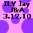 Pixelated text on a pink background with purple circles, showing 'ILY Jay', 'J&A', and '3.12.10' in black font.