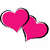Two overlapping pink hearts with black outlines on a white background, rendered in pixelated style.