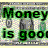 Animated contact sheet showing five frames of a pixelated green text animation over dollar bill imagery with visible dithering and color bleeding.