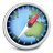 Circular icon with blue water, green landmasses, and a red-and-white rocket launching from the green area toward the blue background.