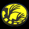 Yellow circular icon with black stylized plant design, shown in multiple views including front, side, and angled perspectives against black background.