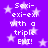 Purple background with white stars and repeated text "Sexi-exi-exi with a triple EXI!" in pixelated font.