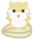 Pixelated cartoon hamster with light brown fur, black eyes, and a pink nose stands in front of gray background.