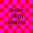 Red and pink checkered background with four identical pixelated text blocks reading "Babe With Brains" in black.