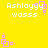 Yellow background with white pixelated text "Ashlayyy" and "wasss" above pink square-based animations. Pink shapes shift position across frames while text remains static.