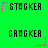 Green background with alternating of 'STAGGER' and 'GROCKER' text in black pixelated font, surrounded by pink star-shaped particles