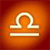 Static pixelated icon of the Libra zodiac symbol on a gradient orange-red background with glowing white outline and horizontal bar.