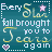 Animated teal background with repeated text 'Every Starfall brought you to tears again' and changing heart/star symbols.