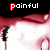 four and four of small images showing a red and white abstract background with a black microphone icon and text labels changing between 'painful' and 'silence'