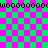 Green and pink checkered background with repeating 'WOO' text , overlaid lines forming partial squares