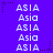A static image with a solid purple background displaying repeated text 'ASIA' and 'Asia' in white pixelated font, arranged in a pattern with small star icons at corners