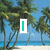 Pixelated beach scene with palm trees, blue sky, and ocean; text "I Love Summer" appears in teal letters on white backgrounds.