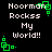 Pixelated text 'Noorman Rockss My World!!' in white on black background with green square and dot animations.