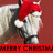 A pixelated horse wearing a red Santa hat with white trim, positioned against a solid reddish-brown background.