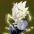 Animated character with spiky white hair and blue clothing against dark green background, performing motion sequence.