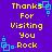 Yellow pixelated text on purple background with blue square patterns, repeating 'Thanks For Visiting You Rock' in four identical sections.