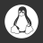 Pixelated penguin figure with black and white coloring, seated in a circular white frame against a dark background.