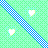 Static pixel art icon with diagonal blue-and-white checkered stripe, two white heart shapes with yellow highlights, and light blue sparkles on mint-green background.