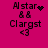 A pink background displays four identical pixelated text blocks with 'Al star', '&&', 'Clargst', and '<3' in black, each containing a distinct animated symbol.