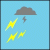 Pixelated icon shows dark gray cloud with raindrops and three yellow lightning bolts on light blue background.