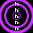 Four identical circular patterns with concentric purple rings and repeated 'hi' text on black background, each pattern arranged in a