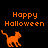 Pixelated orange cat walking left on black background with 'Happy Halloween' text above, partially cropped on right side.