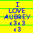 Yellow background with blue text reading "I LOVE AUBREY" and pixelated symbols below, displayed in a of six identical