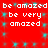 Red background with repeated white text 'be amazed be very amazed' and cyan square accents in a pattern