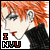 Pixelated image of a character with orange hair, closed eyes, and a black garment, featuring 'I INVU' text in orange and red block letters.