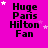 A bright pink background displays repeated text "Huge Paris Hilton Fan" with scattered white and light purple stars, some of which animate in position across frames.