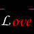 Animated sequence showing the word 'Love' in red and white text with pink horizontal lines above and below on a black background.