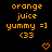Pixelated orange text and symbols on black background with two heart shapes at bottom right.