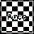 Pixelated character with blonde pigtails, blue goggles on head, black jacket over gray shirt, and dark pants against checkered background.