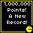 Four identical black square with yellow borders display white text reading "1,000,000 Points! A New Record!" and a yellow Pac-Man icon in the bottom-right corner of each