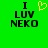 Green background with black text reading "I LUV NEKO" and a yellow pixelated heart symbol replacing the 'love' letter in the left view.